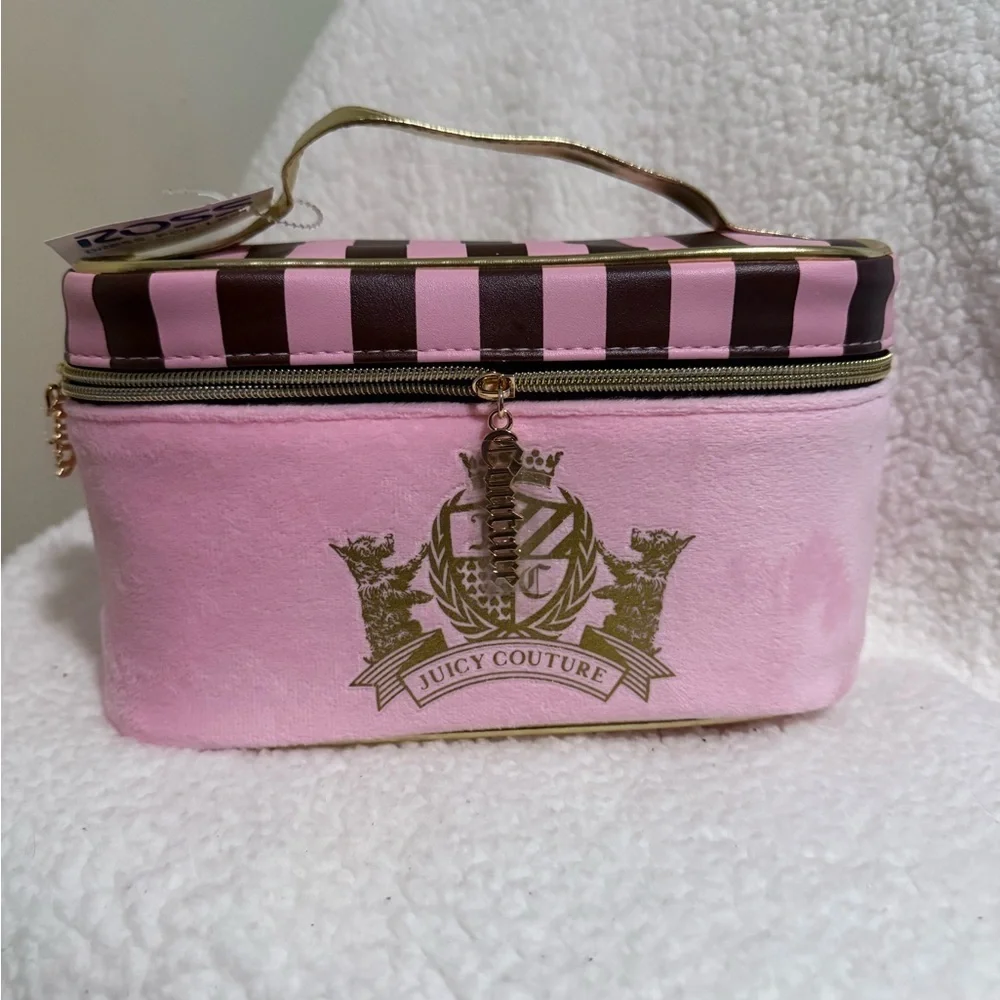 Juicy Couture Vintage Logo Pink and Brown Striped Makeup 💄 Bag